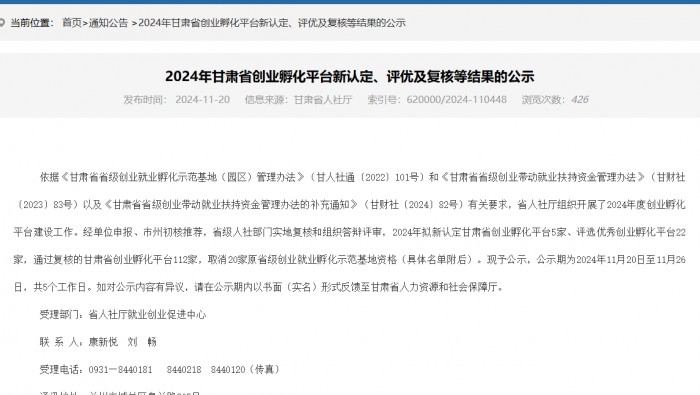 喜訊！蘭州新區(qū)專精特新化工產(chǎn)業(yè)創(chuàng)業(yè)孵化平臺(tái)被認(rèn)定為省級(jí)優(yōu)秀創(chuàng)業(yè)孵化平臺(tái)